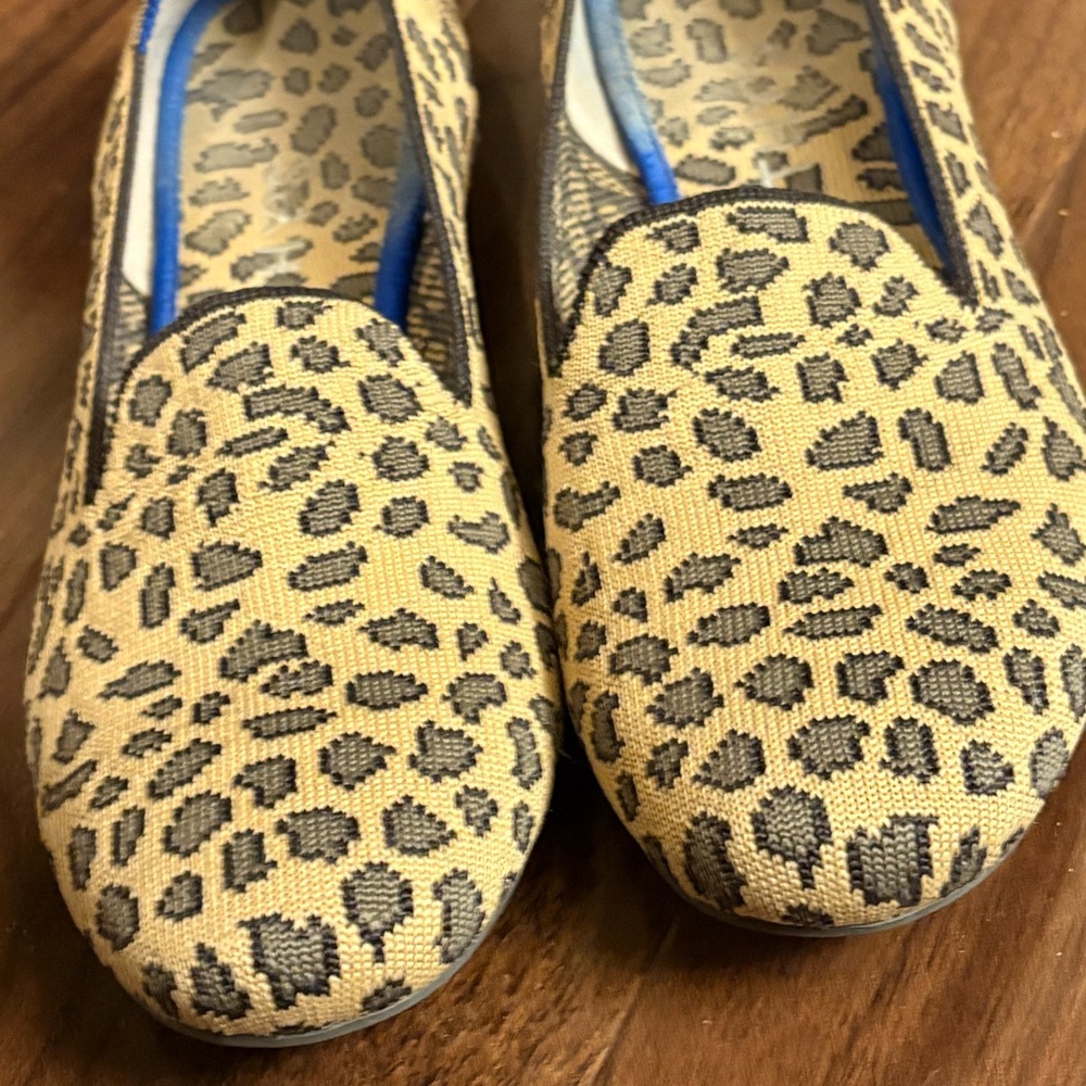 Rothy's Tan and Black Animal Print Loafers